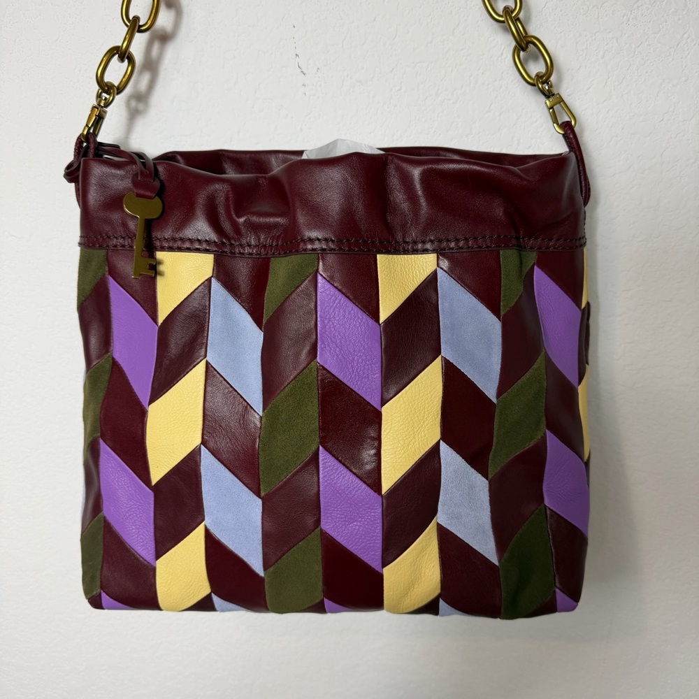 Fossil Gigi Drawstring Multicolor Patchwork Leath… - image 6